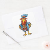 Funny Bossy Cartoon Rooster Quadratischer Aufkleber (Umschlag)