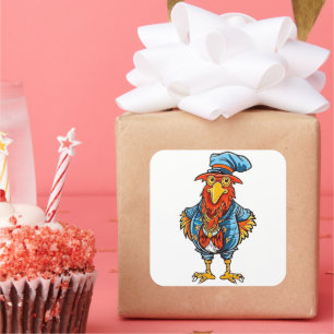 Funny Bossy Cartoon Rooster Quadratischer Aufkleber
