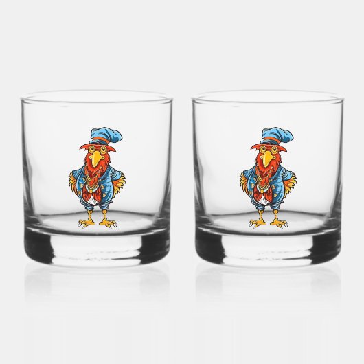 Funny Bossy Cartoon Rooster Whiskyglas (Vorderseite)