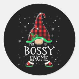 Funny Bossy Gnome Buffalo Kariert Matching Weihnac Runder Aufkleber