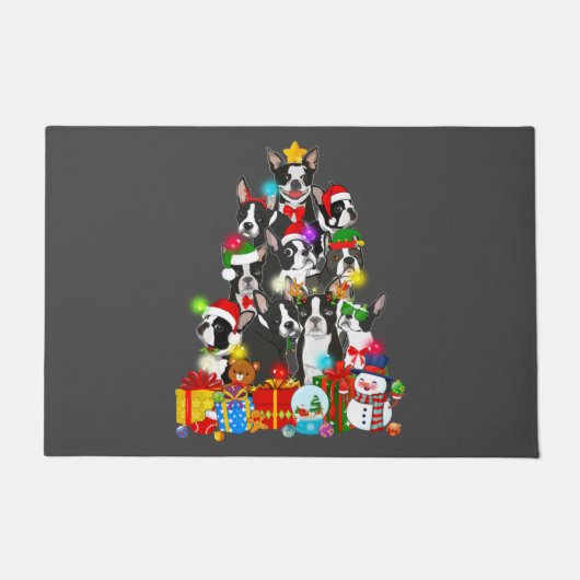 Funny Boston Terrier Christmas Tree Lights Welpe Fußmatte (Vorderseite)