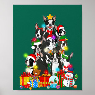 Funny Boston Terrier Christmas Tree Lights Welpe Poster