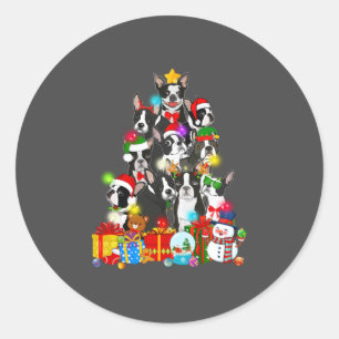 Funny Boston Terrier Christmas Tree Lights Welpe Runder Aufkleber