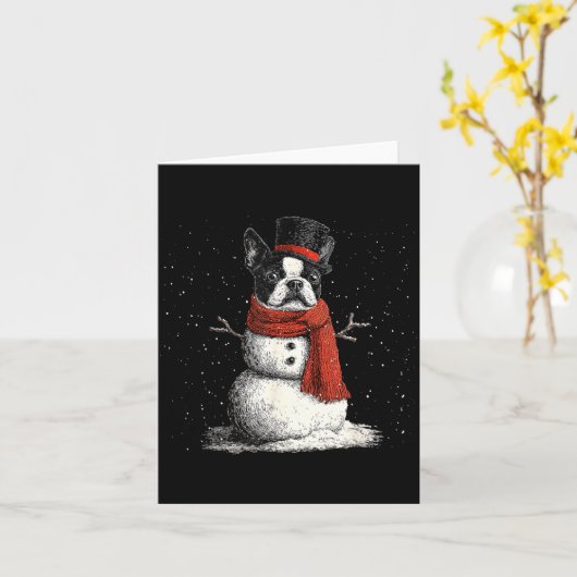 Funny Boston Terrier Dog Christmas Snowman Xmas Pa Karte (Gelbe Blume)
