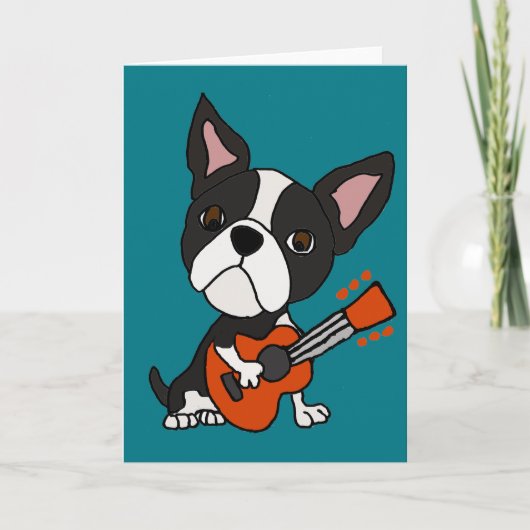 Funny Boston Terrier Dog Gitarre spielen Art Karte (Vorderseite)