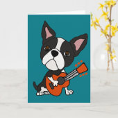 Funny Boston Terrier Dog Gitarre spielen Art Karte (Gelbe Blume)