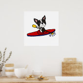 Funny Boston Terrier Dog Kayaking Cartoon Poster (Küche)