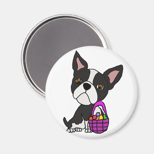 Funny Boston Terrier Dog mit Osterkorb Magnet (Vorderseite/Rückseite)