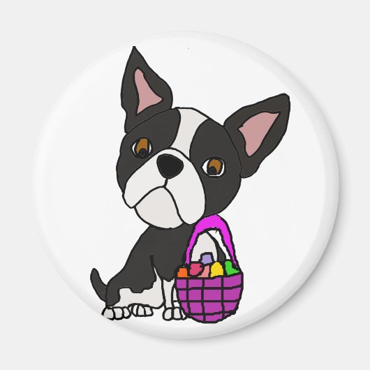 Funny Boston Terrier Dog mit Osterkorb Magnet (Vorne)