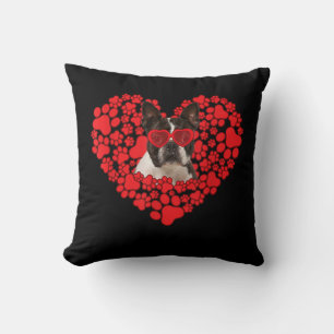 Funny Boston Terrier Dog Paw Herz Valentinstag Kissen