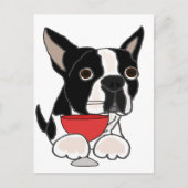 Funny Boston Terrier Dog Trinken Weinkultur und Er Postkarte (Vorderseite)
