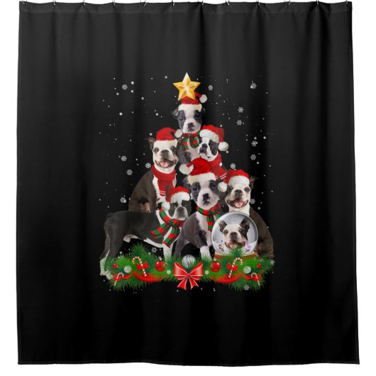 Funny Boston Terrier Dog Weihnachtsbaum Geschenk Duschvorhang (Vorderseite)