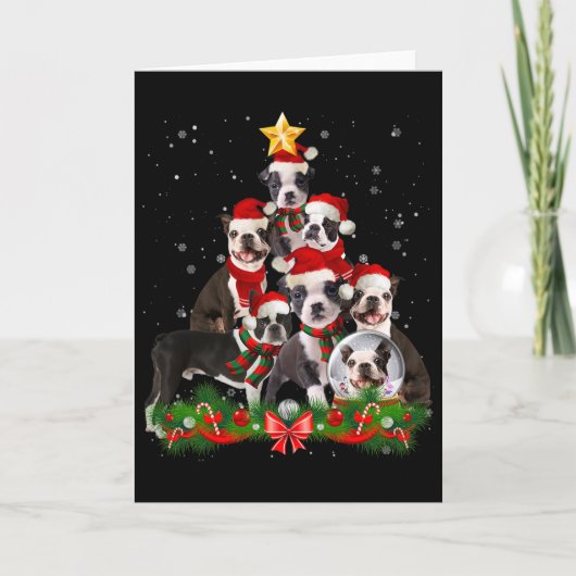 Funny Boston Terrier Dog Weihnachtsbaum Karte (Vorderseite)