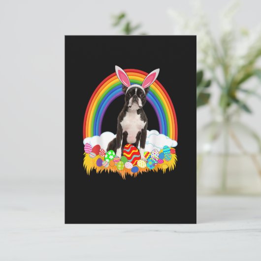 Funny Boston Terrier Egg Shirt Dog Lover Ostern RSVP Karte (Stehend Vorderseite)