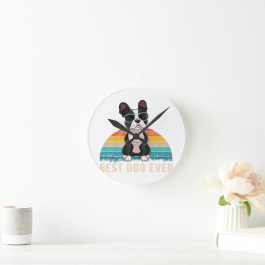 Funny Boston Terrier Geschenk für Pet Lover Runde Wanduhr (Zuhause)