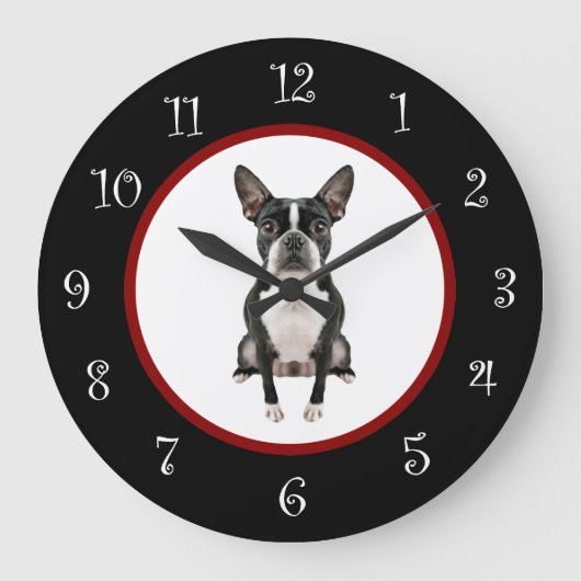 Funny Boston Terrier Hund züchten Wanddekorationsu Große Wanduhr (Vorderseite)