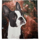 Funny Boston Terrier im Weltraumduschvorhang Duschvorhang (Vorderseite)