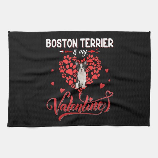 Funny Boston Terrier Is My Valentine Geschirrtuch (Horizontal)