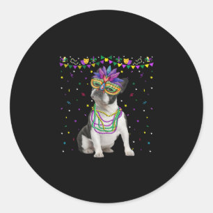 Funny Boston Terrier Karneval Mask Mardi Runder Aufkleber