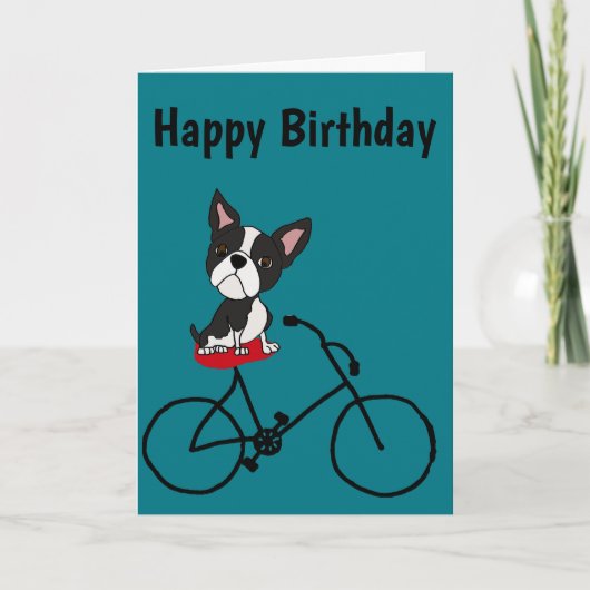 Funny Boston Terrier Riding Bicycle Karte (Vorderseite)