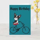 Funny Boston Terrier Riding Bicycle Karte (Gelbe Blume)