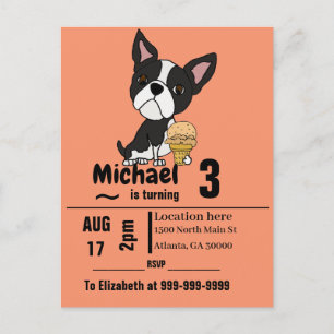 Funny Boston Terrier und Ice Cream Geburtstagspart Einladungspostkarte