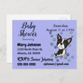 Funny Boston Terrier und Paw Prints Baby Dusche Einladungspostkarte (Vorne/Hinten)