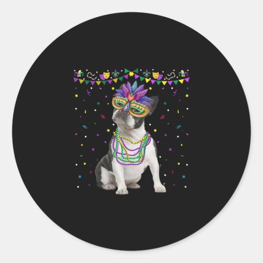 Funny Boston Terrier Wear Karneval Mask Mardi Runder Aufkleber (Vorderseite)