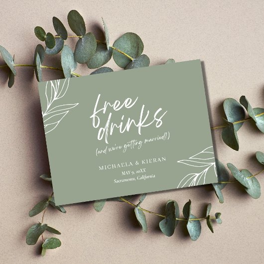 Funny botanische freie Getränke Hochzeit retten da Ankündigungspostkarte
