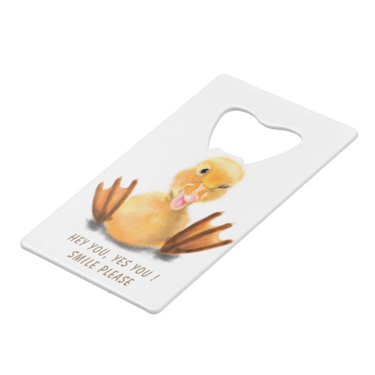 Funny Bottle Opener Happy Duck - Custom Text Geldbeutel Flaschenöffner (Vorderseite Schrägansicht)