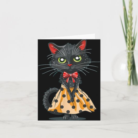Funny Bow Cat in Polka Dot Dress Karte (Vorderseite)