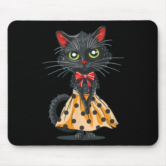 Funny Bow Cat in Polka Dot Dress Mousepad (Vorne)