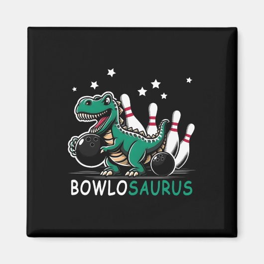 Funny Bowler Bowlosaurus T-rex Dinosaur Playing Bo Magnet (Vorne)