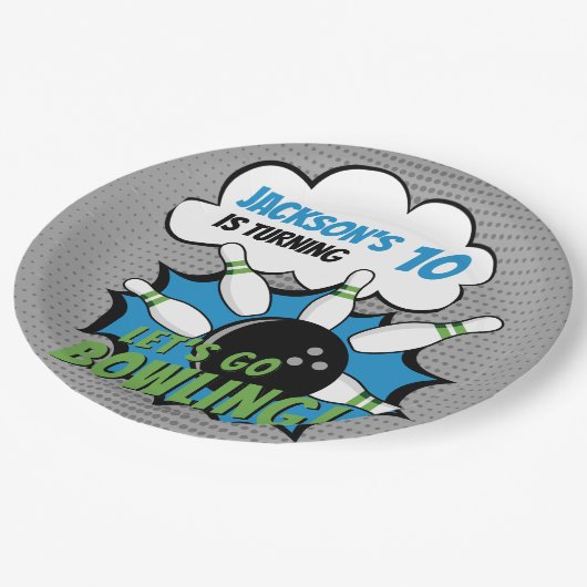 Funny Bowling Birthday Boy Pappteller (Schrägansicht)