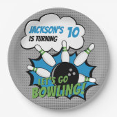 Funny Bowling Birthday Boy Pappteller (Vorderseite)