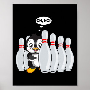 Funny Bowling Button Niedlich Pinguin für Bowling Poster