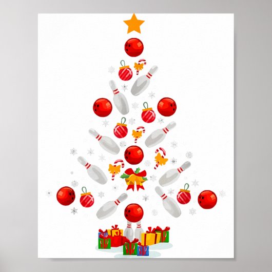 Funny Bowling Christmas Tree Lights Xmas For Men W Poster (Vorne)