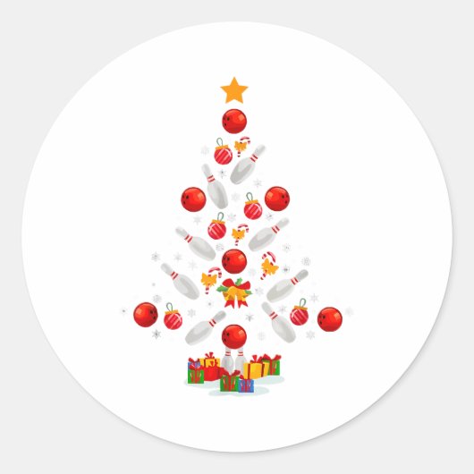 Funny Bowling Christmas Tree Lights Xmas For Men W Runder Aufkleber (Vorderseite)