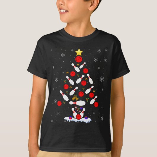 Funny Bowling Christmas Tree Lights Xmas For Men W T-Shirt (Vorderseite)