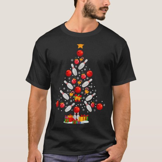 Funny Bowling Christmas Tree Lights Xmas For Men W T-Shirt (Vorderseite)