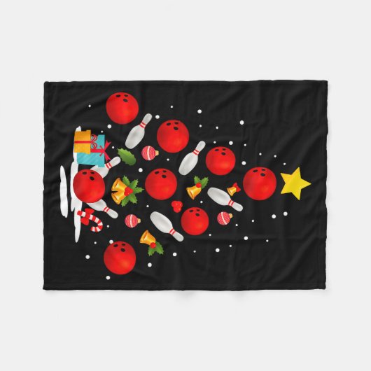 Funny Bowling Christmas Tree Lights Xmas Men Women Fleecedecke (Vorderseite (Horizontal))
