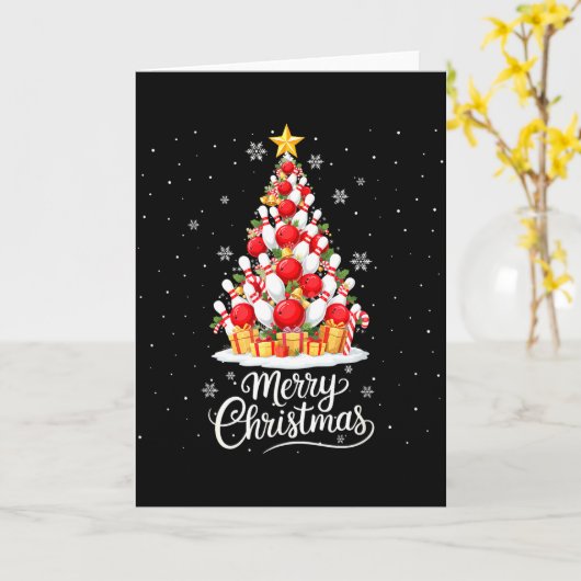 Funny Bowling Christmas Tree Lights Xmas Men Women Karte (Gelbe Blume)