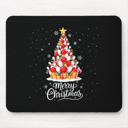Funny Bowling Christmas Tree Lights Xmas Men Women Mousepad (Vorne)