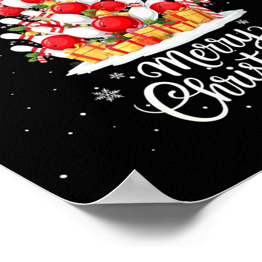 Funny Bowling Christmas Tree Lights Xmas Men Women Poster (Ecke)