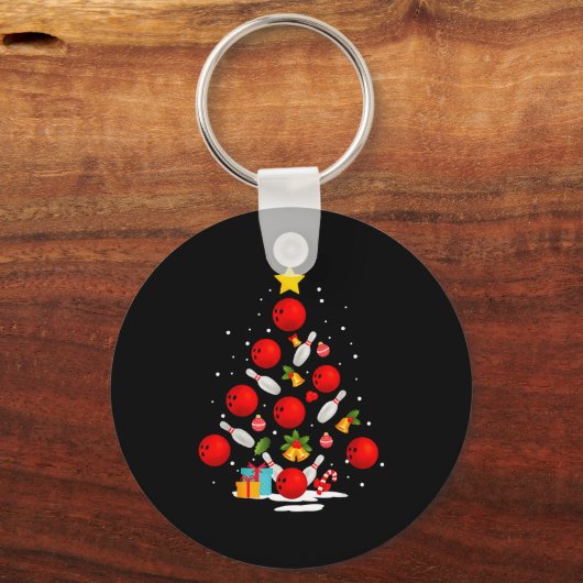 Funny Bowling Christmas Tree Lights Xmas Men Women Schlüsselanhänger (Vorderseite)