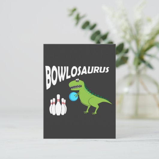 Funny Bowling Dino - Dinosaur Bowler Geschenkidee Postkarte (Stehend Vorderseite)