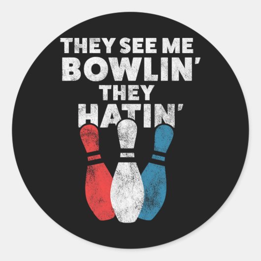 Funny Bowling Geschenk für Männer Frauen oder Vate Runder Aufkleber (Vorderseite)