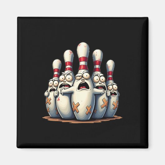 Funny Bowling Lover Bowlers Scared Button Graphic Magnet (Vorne)