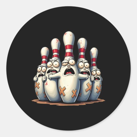 Funny Bowling Lover Bowlers Scared Button Graphic Runder Aufkleber (Vorderseite)