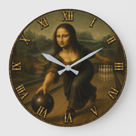 Funny Bowling Mona Lisa Bowler Gift Große Wanduhr (Vorderseite)